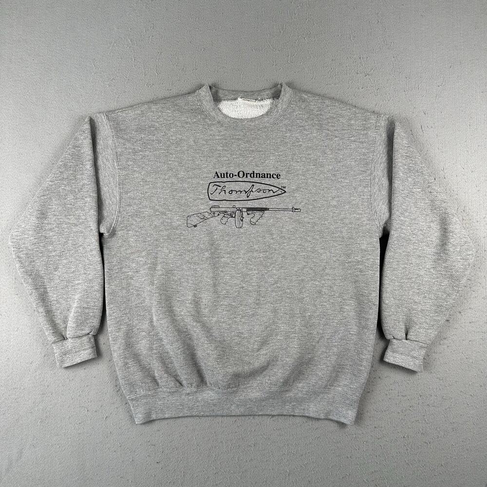 Vintage Thompson Auto Ordnance Sweatshirt Men’s Medium Gray Sub Machine Gun Logo